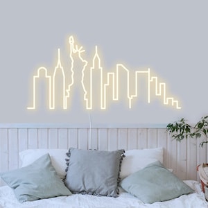 New York Skyline LED Neon Sign: Custom City Art, Bedroom Wall Decor