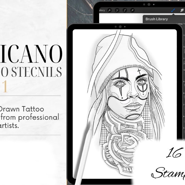 Chicano Brushes Procreate Tattoo Stencil & Reference Kit