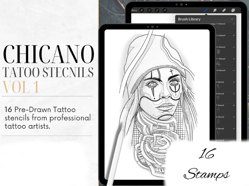 Chicano Brushes Procreate Tattoo Stencil & Reference Kit Etsy