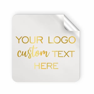 Aangepaste foliesticker, duidelijk logo aangepaste sticker in goud, duidelijke aangepaste sticker medium, logo goudfoliesticker, vierkante aangepaste sticker, zilver
