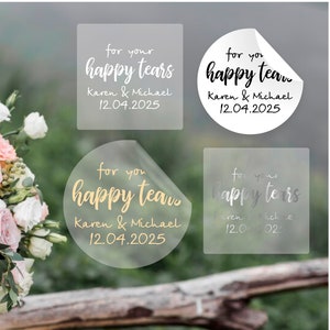 Adesivi Happy Tears, adesivi per bomboniere, etichette personalizzate per fazzoletti da sposa, per il tuo adesivo Happy Tears per la cerimonia nuziale, etichetta per fazzoletti