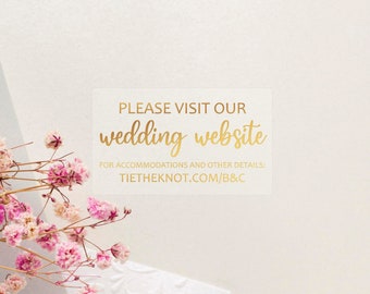 Custom Wedding Website Stickers: Clear Gold Foil Labels