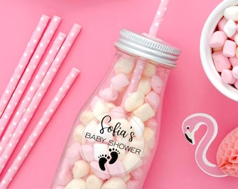 Gepersonaliseerde babyshowerstickers: doorzichtige labels, goudfolie bedankjes