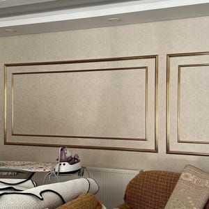 Custom Order, Golden Wall Molding Kit, Shiny Gold Wall Moldings 2.5cm (0,98&quot;), Gold Paneling, Wall Cladding, Damage Resistant
