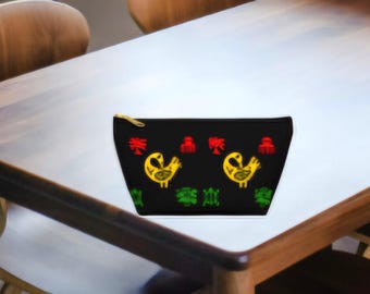 Sankofa Bird Pattern Accessory Pouch w T-bottom | Reggae Rasta Colors