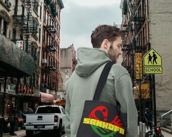 Sankofa Bird African Heritage Tote Bag | Retro Red Yellow Green