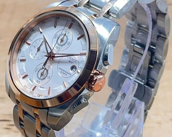 Used Tissot Couturier Premium Chronograph Quartz Date Steel Braclet Signed Crown Men&#39;s Two Tone Wrist Watch