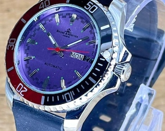 Vintage Baume & Mercier Geneve Automatic Swiss Movement Day Date Purple Dial Men’s Wrist Watch