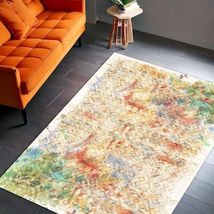 Colorful Abstract Area Rug – Multicolor Modern Artistic Design Carpet with Boho Texture Look for Living Room, Bedroom, or Entryway