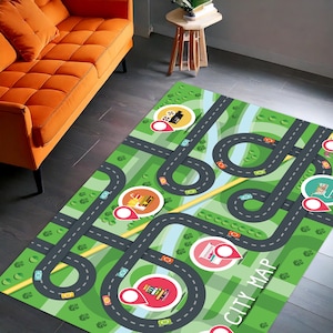 Stadskaart kinderspeelkleed, educatief wegbaantapijt voor peuters, leuke autobaanmat voor speelkamer of kinderkamer