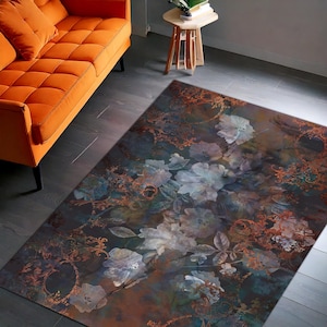 Alfombra floral oscura – Alfombra victoriana vintage – Decoración gótica romántica para el hogar – Alfombra botánica con un toque melancólico – Elegante acento de estilo barroco