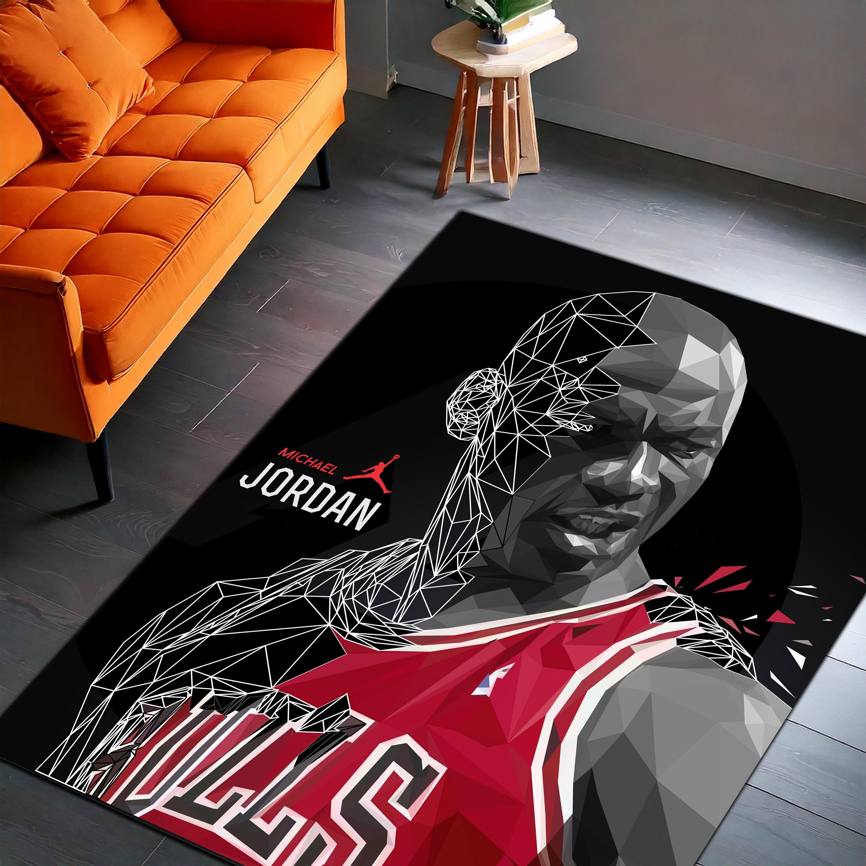 Michael Jordan Geometric Portrait Rug – Polygon Basketball Legend Floor Carpet for Sports Fans