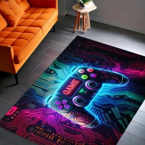 Gaming Rug for Gamers, Video Game Themed Carpet, Arcade Room Floor Mat, Gamer Setup Decor, Cool Gaming Room Rug, Console Player Mat