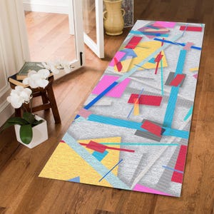 Modern Abstract Turkish Runner Rug – Colorful Geometric Hallway Carpet