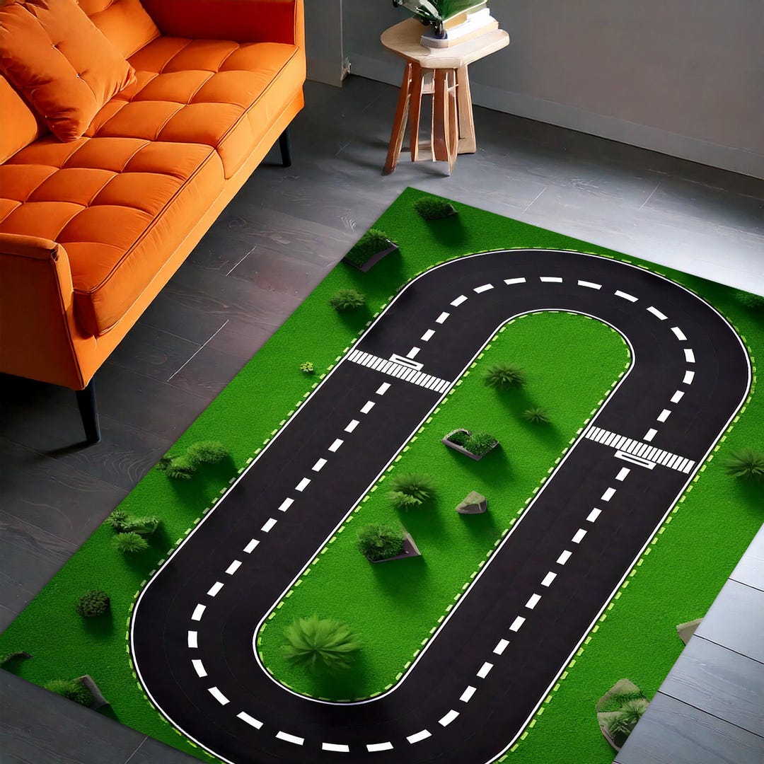 Car Racing Rug Kids Kids Car Racing Road Rug, Start-finish Line Play Mat, Race Track Rug ...