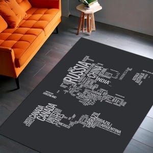 Typografischer Teppich mit Weltkarte - Design Boden Teppich für Zuhause oder im Büro