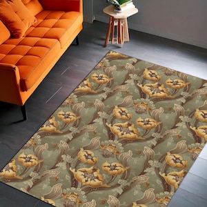 Art Nouveau Tulip Area Rug – William Morris Inspired Floral Carpet, Sage Green Botanical Pattern, Custom Size Non-Slip Mat