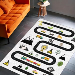 Wegenkaart voor kinderen, speelkleed, educatief dierentapijt, autobaanmat voor peuters, zacht bedrukt decor kinderkamer, tapijt speelkamer