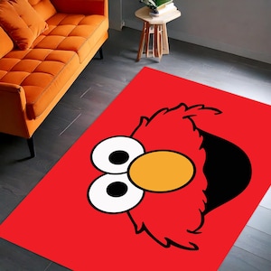 Red Cartoon Face Kids Rug, Fun Character Area Carpet, Playroom Floor Mat, Cute Colorful Nursery Decor for Boys and Girls