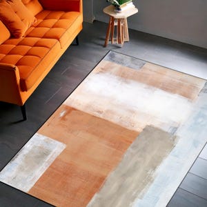 Minimalist Abstract Neutral Blocks Area Rug – Modern Geometric Floor Carpet