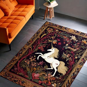 Unicorn in Floral Rug, Folklore Decor, Cottagecore Decor, Aesthetic Design Rug, Fairy Woodland Decor Magical Decor