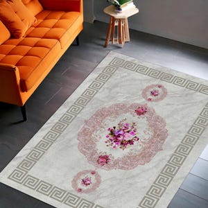 Vintage Teppich Blumenmuster mit rosa Rosenmuster - Shabby Chic klassischer Teppich für Wohnzimmer, Schlafzimmer, Eingangsbereich und Flur Dekor