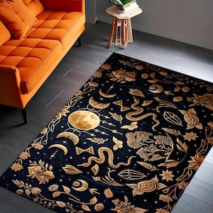 Gothic Area Rug, Moon Phase Rug, Witchcraft Decor, Halloween Decor, Cottagecore Rug, Mushroom Rug, Celestial Decor, Mystical Decor