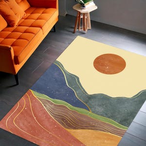 Earth Tone Abstract Landscape Area Rug | Boho Modern Floor Mat