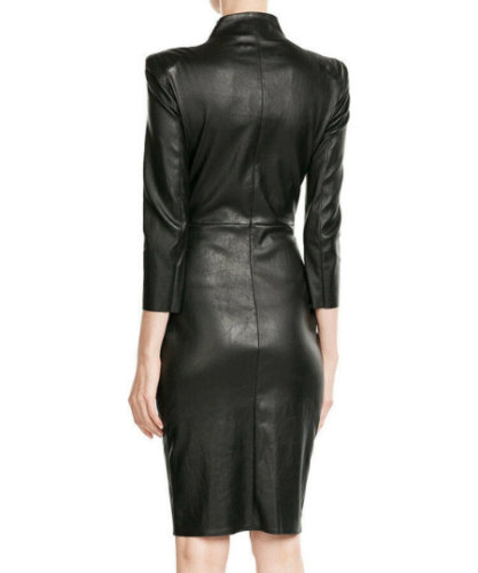 Women Genuine Long Leather Dress, Leather Bodycon Dress Black Real