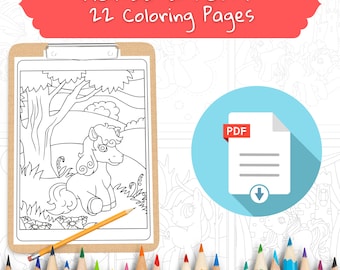 Libro para colorear de caballos y ponis en formato PDF: páginas para colorear imprimibles para niños, niñas y adultos