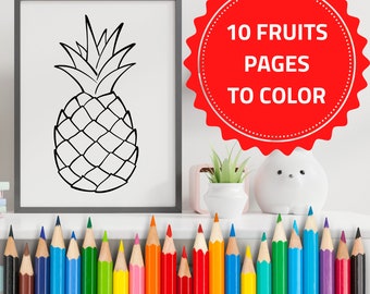 Páginas para colorear imprimibles para niños, niños pequeños y preescolares, 10 páginas para colorear con Frutas