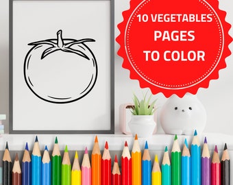Páginas para colorear imprimibles para niños, niños pequeños y preescolares, 10 páginas para colorear con Verduras