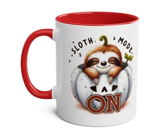 Sloth Mode On Mug – Sleepy Sloth & Pumpkin Coffee Cup