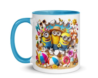 Minion Beach Mug: Summer Cartoon Ceramic Cup, Colourful Handle