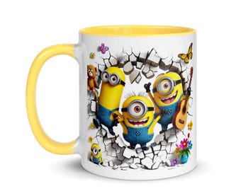 Minion Coffee Mug: Colourful Cartoon Ceramic Cup with Cracked Wall Design