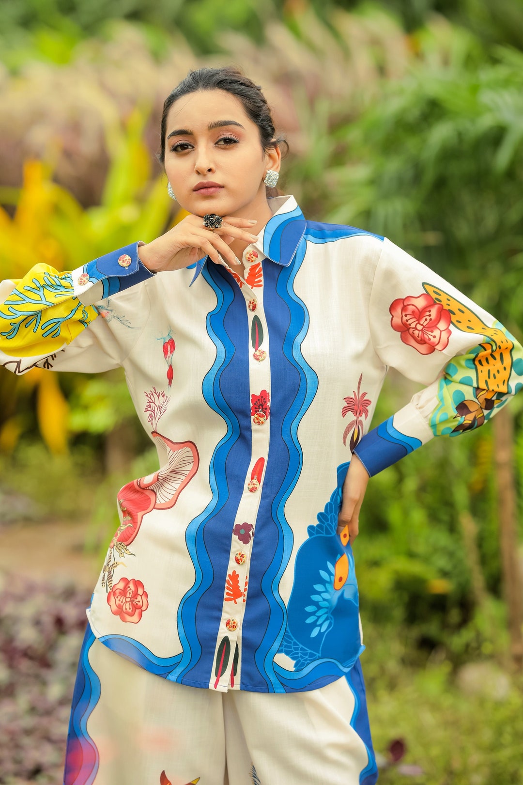 Women Liva Khadi Silk Maroon Multi Floral Print Co-Ord Set main image 0