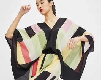Silky Abstract Two Piece Set Women, Lightweight Summer Vacation Outfit