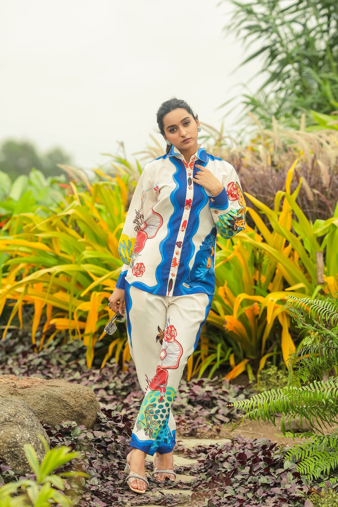 Cotton Blend A-line Floral Print Co-ords Set For Women