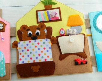 Quiet book PDF pattern, Bear Felt House, DIY quiet book, Educational toys, Sensory book template