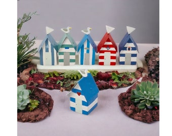 Miniature Handmade Beach Huts / Handmade and Hand Painted Wood & Metal Beach Cabins / Coastal Style Seaside Beach Hut Ornament / Beach Gift
