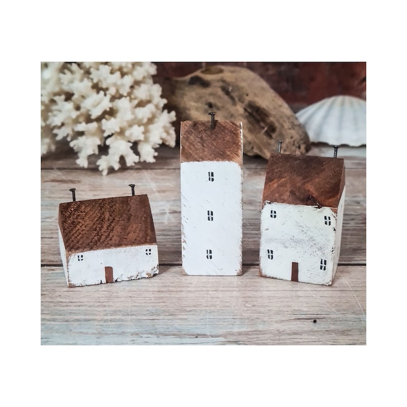 Set of 3 Miniature White Cottages Unique Gift Handmade Etsy