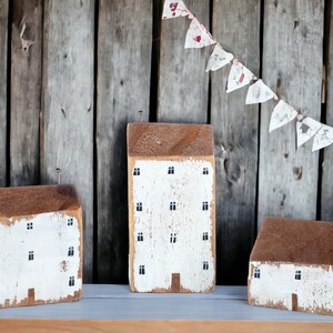 Set of 3 Miniature White Cottages, Unique Gift, Handmade Wooden Houses, Home Decor, Coastal Cottages, White Croft, Small Cottage Ornaments