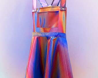 Iridescent Skater Dress: Rainbow Holographic Suspender Skirt