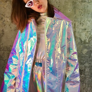 Holographic unicorn oversize long jacket cyber galaxy party festival image 2