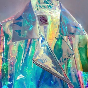 Metaverse Holographic Clear Rainbow Biker Iridescent Raincoat - Etsy