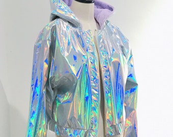 Reversible Holographic Rave Hoodie: Cyberpunk Festival Jacket