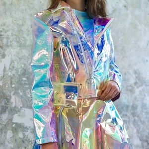 Metaverse Holographic mix fabric sleeve motor biker Iridescent cyber rave party | clear vinyl suit | music festival outfit | Performance