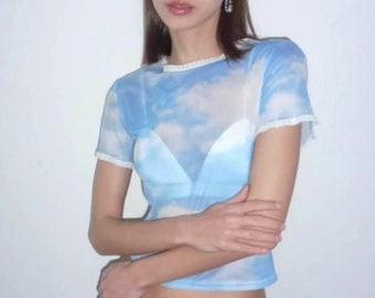 Mesh blue sky tee top