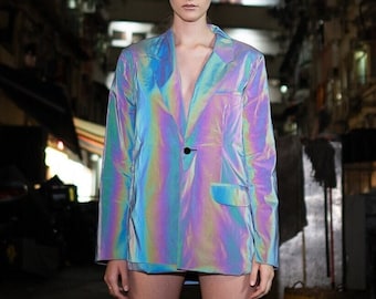Reflective asymmetrical blazer jacket raincoat cyber galaxy rave