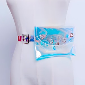 Cinturón holográfico transparente, vinilo iridiscente, PVC, moda festivalera, rave, mini bolso